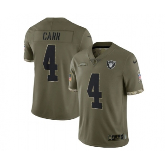 Men's Las Vegas Raiders #4 Derek Carr 2022 Olive Salute To Service Limited Stitched Jersey - Ujersey