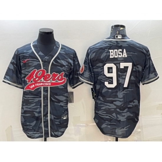 Men's San Francisco 49ers #97 Nick Bosa Grey Camo With Patch Cool Base Stitched Baseball Jersey - Ujersey