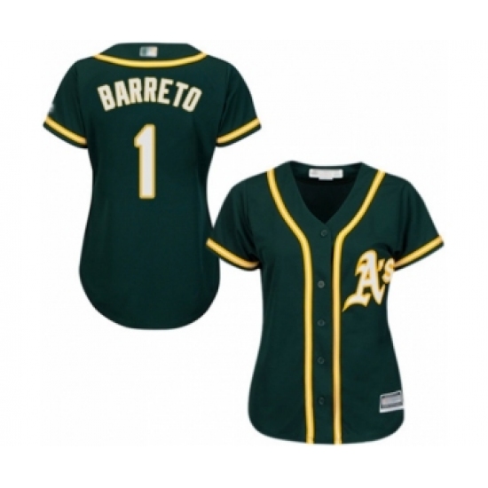 Women's Oakland Athletics #1 Franklin Barreto Authentic Green Alternate 1 Cool Base Baseball Player Jersey - Ujersey