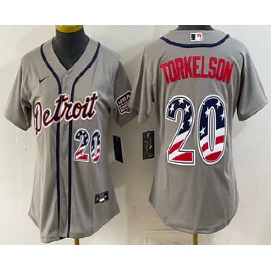 Women's Detroit Tigers #20 Spencer Torkelson Grey 2026 USA 250 Fourth of July Stitched Jersey - Ujersey