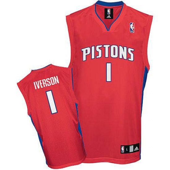 Men's Adidas Detroit Pistons #1 Allen Iverson Authentic Red NBA Jersey - Ujersey