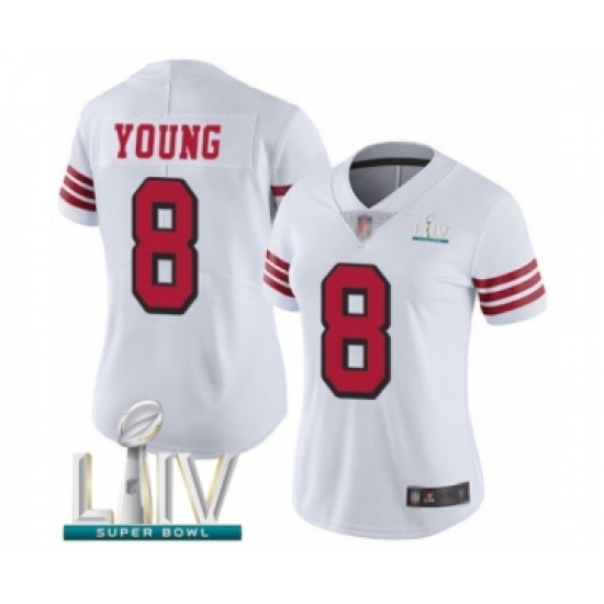 Women's San Francisco 49ers #8 Steve Young Limited White Rush Vapor Untouchable Super Bowl LIV Bound Football Jersey - Ujersey