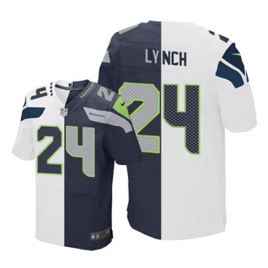 Men's Nike Seattle Seahawks #24 Marshawn Lynch Elite Navy/White Split Fashion NFL Jersey - Ujersey