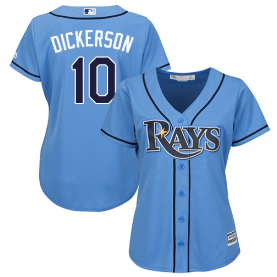 Women's Majestic Tampa Bay Rays #10 Corey Dickerson Replica Light Blue Alternate 2 Cool Base MLB Jersey - Ujersey