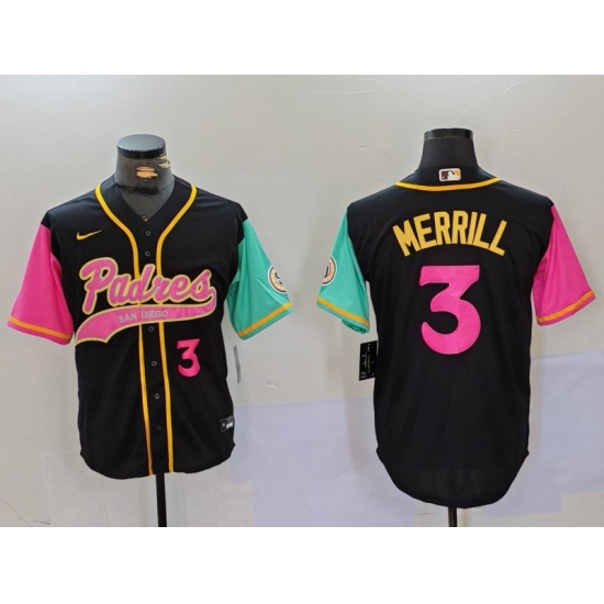 Men's San Diego Padres #3 Jackson Merrill Number Black NEW 2023 City Connect Cool Base Stitched Jersey - Ujersey