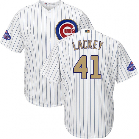 Youth Majestic Chicago Cubs #41 John Lackey Authentic White 2017 Gold Program Cool Base MLB Jersey - Ujersey