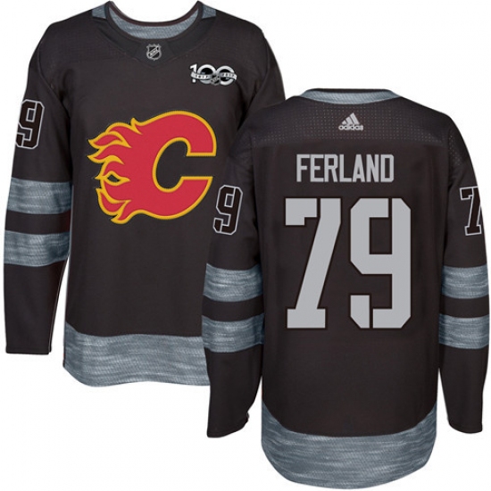 Men's Adidas Calgary Flames #79 Michael Ferland Authentic Black 1917-2017 100th Anniversary NHL Jersey - Ujersey