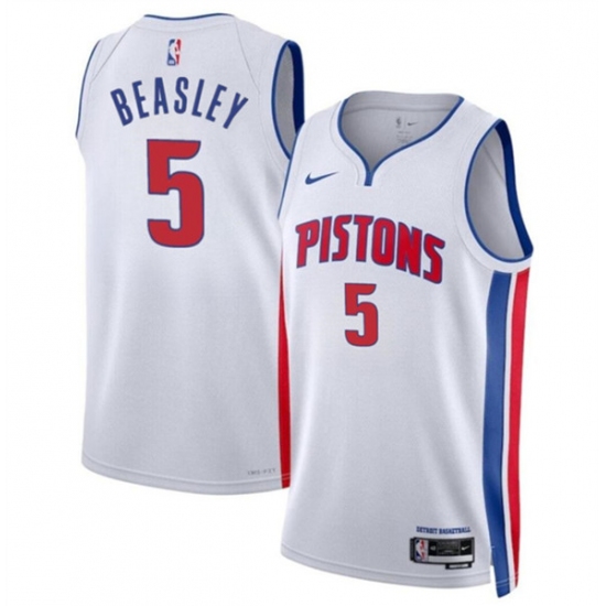Men's Detroit Pistons #5 Malik Beasley White 2024 Association Edition Stitched Jersey - Ujersey