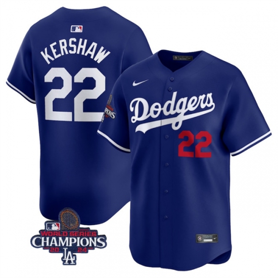 Men's Los Angeles Dodgers #22 Clayton Kershaw Royal 2024 World Series Champions Alternate Limited Stitched Baseball Jersey - Ujersey