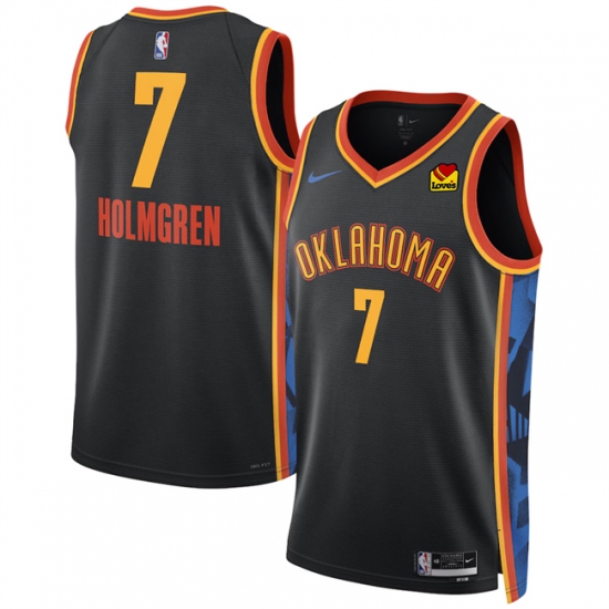 Men's Oklahoma City Thunder #7 Chet Holmgren Black 2024-25 City Edition Stitched Basketball Jersey - Ujersey