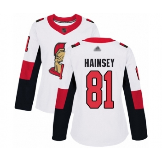 Women's Ottawa Senators #81 Ron Hainsey Authentic White Away Hockey Jersey - Ujersey