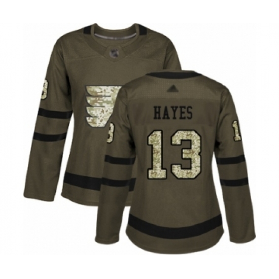 Women's Philadelphia Flyers #13 Kevin Hayes Authentic Green Salute to Service Hockey Jersey - Ujersey