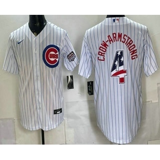 Men's Chicago Cubs #4 Pete Crow Armstrong White 2026 USA 250 Fourth of July Stitched Jersey - Ujersey