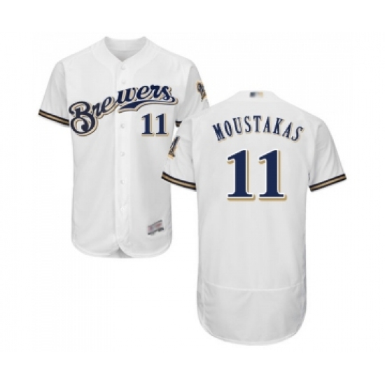 Men's Milwaukee Brewers #11 Mike Moustakas White Alternate Flex Base Authentic Collection Baseball Jersey - Ujersey