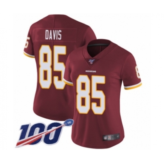 Women's Washington Redskins #85 Vernon Davis Burgundy Red Team Color Vapor Untouchable Limited Player 100th Season Football Jersey