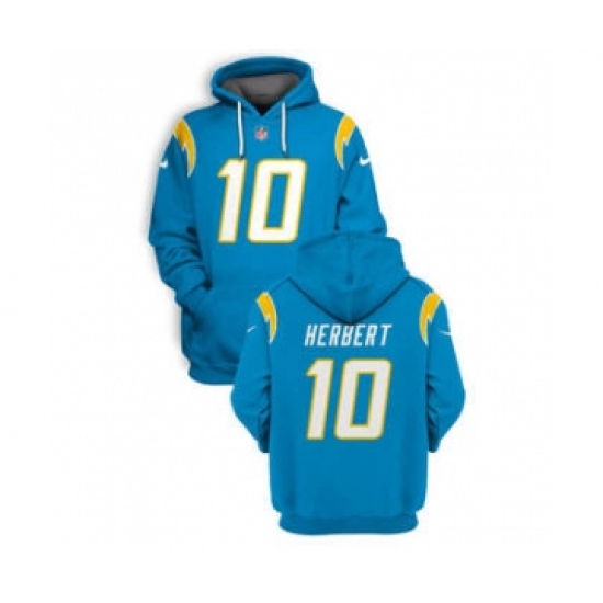 Men's Los Angeles Chargers #10 Justin Herbert 2021 Blue Pullover Football Hoodie - Ujersey
