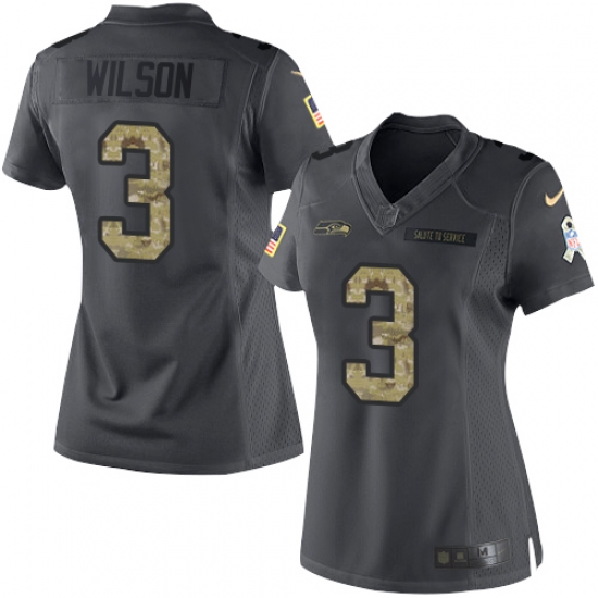 Women's Nike Seattle Seahawks #3 Russell Wilson Limited Black 2016 Salute to Service NFL Jersey - Ujersey
