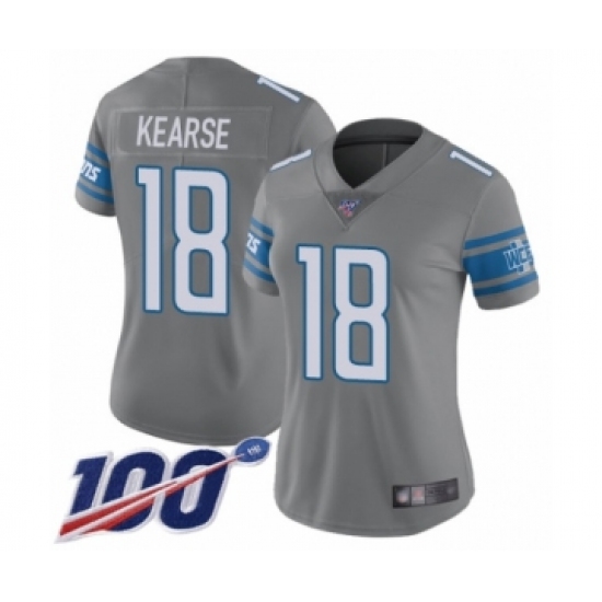 Women's Detroit Lions #18 Jermaine Kearse Limited Steel Rush Vapor Untouchable 100th Season Football Jersey - Ujersey