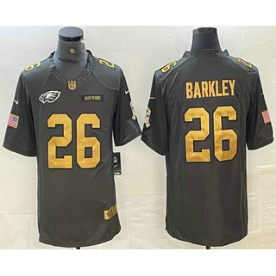 Men's Philadelphia Eagles #26 Saquon Barkley Anthracite Gold 2016 Salute To Service Stitched Nike Limited Jersey - Ujersey