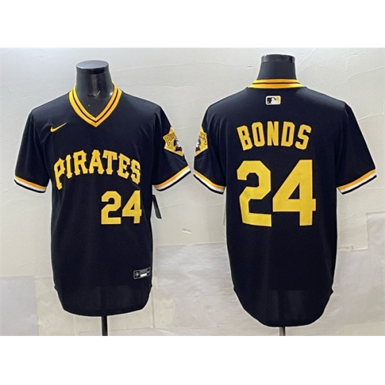 Men's Pittsburgh Pirates #24 Barry Bonds Black With Cool Base Stitched Baseball Jersey - Ujersey