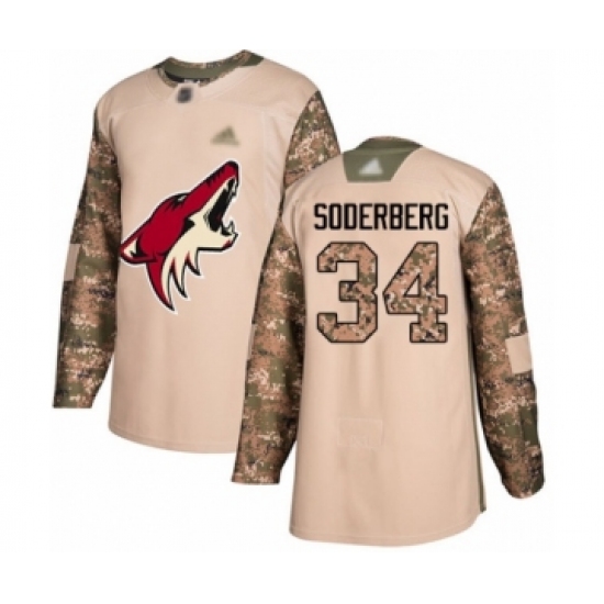 Men's Arizona Coyotes #34 Carl Soderberg Authentic Camo Veterans Day Practice Hockey Jersey - Ujersey