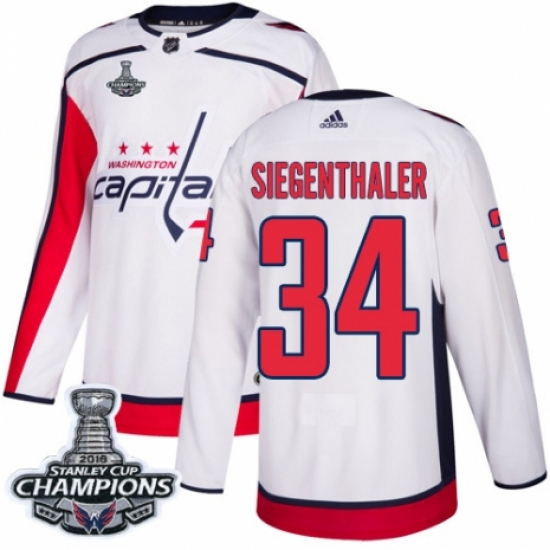Men's Adidas Washington Capitals #34 Jonas Siegenthaler Authentic White Away 2018 Stanley Cup Final Champions NHL Jersey - Ujersey