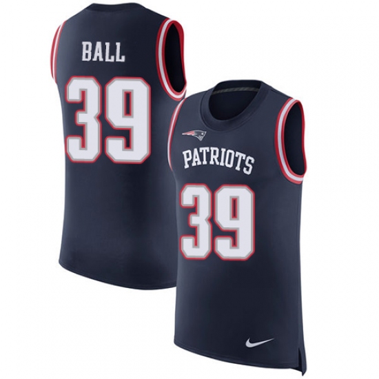 Men's Nike New England Patriots #39 Montee Ball Limited Navy Blue Rush Player Name & Number Tank Top NFL Jersey - Ujersey