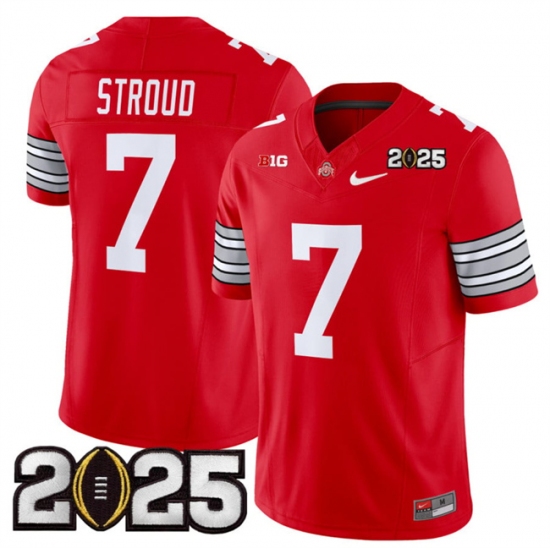 Men's Ohio State Buckeyes #7 C.J. Stroud Red 2025 CFP Final F.U.S.E. Vapor Limited Stitched Football Jersey