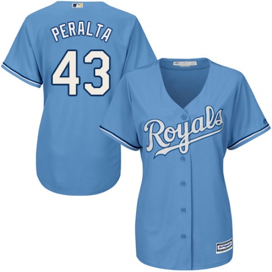 Women's Majestic Kansas City Royals #43 Wily Peralta Authentic Light Blue Alternate 1 Cool Base MLB Jersey - Ujersey