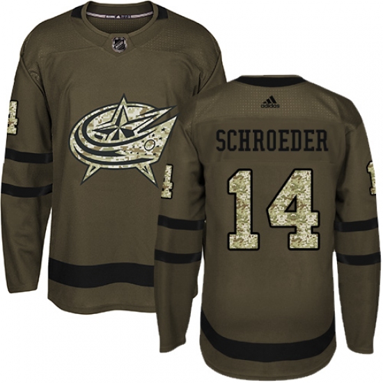 Men's Adidas Columbus Blue Jackets #14 Jordan Schroeder Premier Green Salute to Service NHL Jersey - Ujersey
