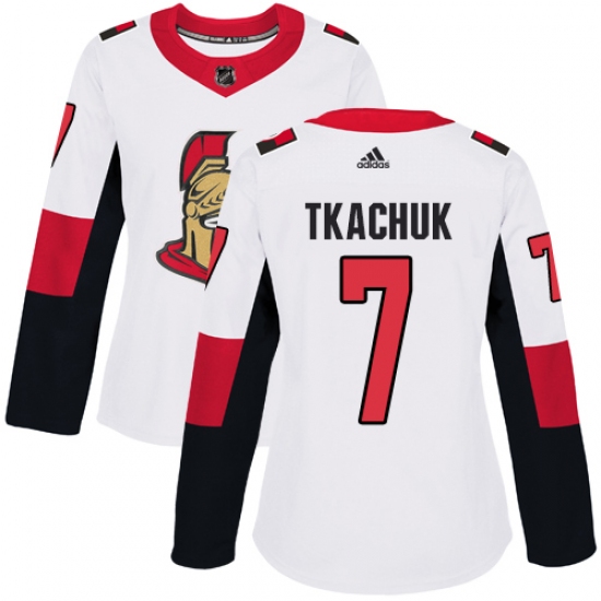 Women's Adidas Ottawa Senators #7 Brady Tkachuk Authentic White Away NHL Jersey - Ujersey