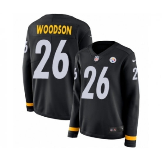 Women's Nike Pittsburgh Steelers #26 Rod Woodson Limited Black Therma Long Sleeve NFL Jersey - Ujersey