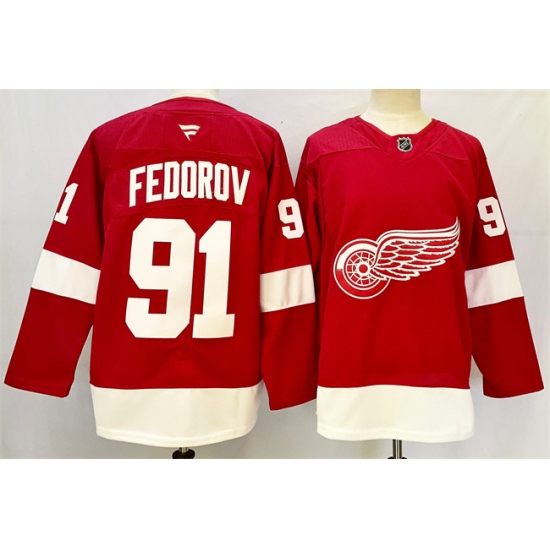 Men's Detroit Red Wings #91 Sergei Fedorov Red 2024-25 Home Stitched Jersey - Ujersey