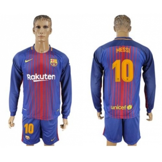 Barcelona #10 Messi Home Long Sleeves Soccer Club Jersey
