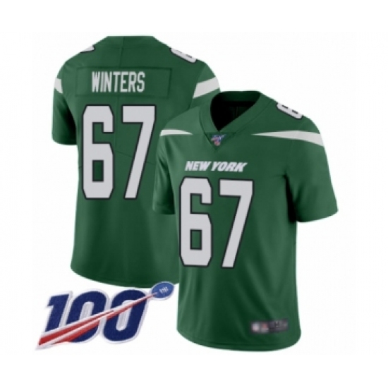 Men's New York Jets #67 Brian Winters Green Team Color Vapor Untouchable Limited Player 100th Season Football Jersey - Ujersey