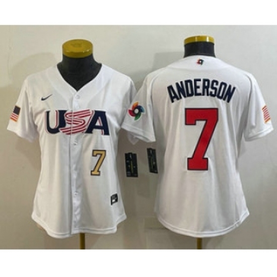 Women's USA Baseball #7 Tim Anderson Number 2023 White World Classic Stitched Jerseys