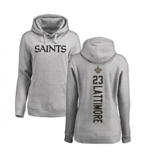 Football Women's New Orleans Saints #23 Marshon Lattimore Ash Backer Pullover Hoodie - Ujersey