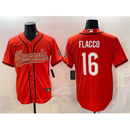 Men's Cincinnati Bengals #16 Joe Flacco Orange With Cool Base Stitched Baseball Jersey - Ujersey