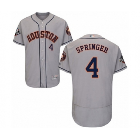 Men's Houston Astros #4 George Springer Grey Road Flex Base Authentic Collection 2019 World Series Bound Baseball Jersey - Ujersey