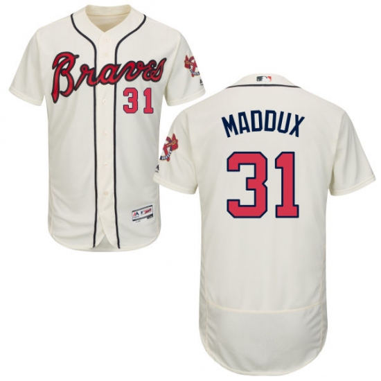 Men's Majestic Atlanta Braves #31 Greg Maddux Cream Alternate Flex Base Authentic Collection MLB Jersey - Ujersey