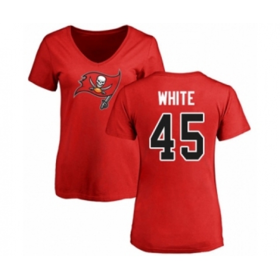 Football Women's Tampa Bay Buccaneers #45 Devin White Red Name & Number Logo T-Shirt - Ujersey