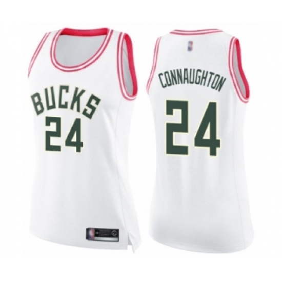 Women's Milwaukee Bucks #24 Pat Connaughton Swingman White Pink Fashion Basketball Jersey - Ujersey