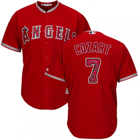 Men's Majestic Los Angeles Angels of Anaheim #7 Zack Cozart Authentic Red Team Logo Fashion Cool Base MLB Jersey - Ujersey