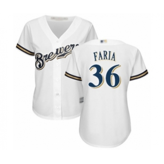 Women's Milwaukee Brewers #36 Jake Faria Authentic White Home Cool Base Baseball Player Jersey - Ujersey