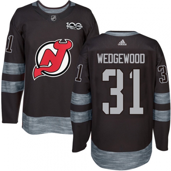 Men's Adidas New Jersey Devils #31 Scott Wedgewood Authentic Black 1917-2017 100th Anniversary NHL Jersey - Ujersey
