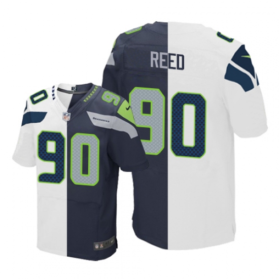 Men's Nike Seattle Seahawks #90 Jarran Reed Elite Navy/White Split Fashion NFL Jersey - Ujersey