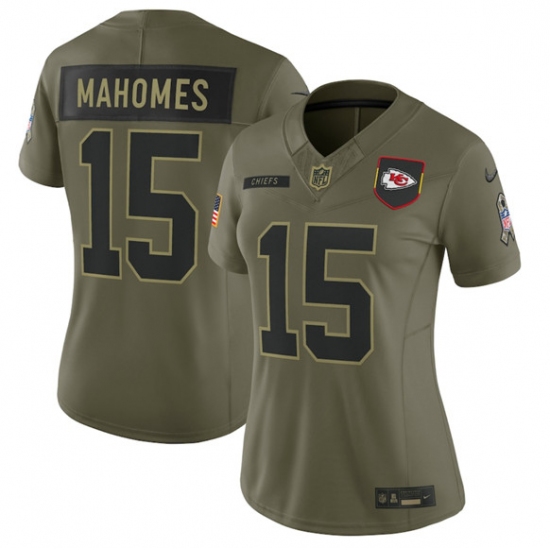 Women's Kansas City Chiefs #15 Patrick Mahomes Olive 2025 Salute to Service Limited Stitched Jersey(Run Small) - Ujersey