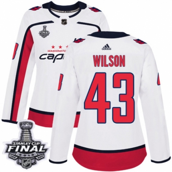 Women's Adidas Washington Capitals #43 Tom Wilson Authentic White Away 2018 Stanley Cup Final NHL Jersey - Ujersey