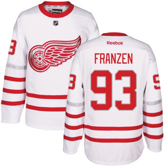Men's Reebok Detroit Red Wings #93 Johan Franzen Premier White 2017 Centennial Classic NHL Jersey - Ujersey