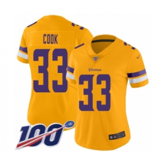 Women's Minnesota Vikings #33 Dalvin Cook Limited Gold Inverted Legend 100th Season Football Jersey - Ujersey